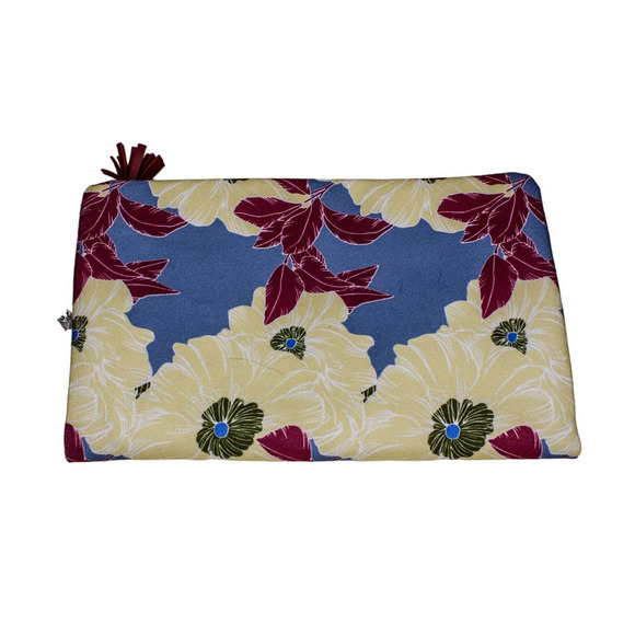 Rachel Pally Clutch Purse White Leather Canvas Floral Print Blue Purple Cream - Picture 2 of 5